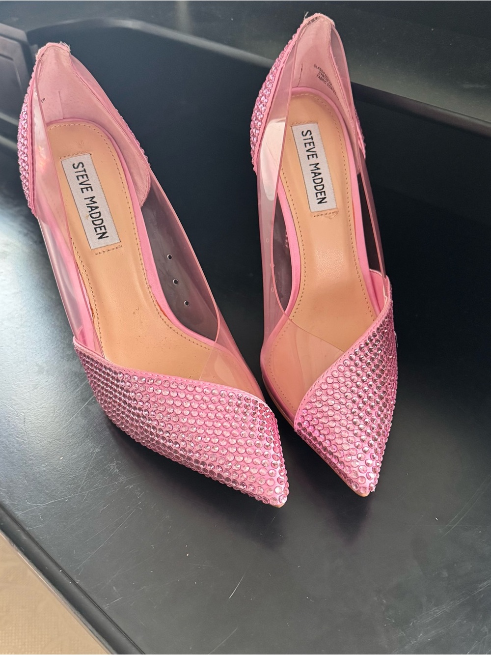 Steve Madden Pink Crystal Pointed-Toe Pumps with Clear Sides